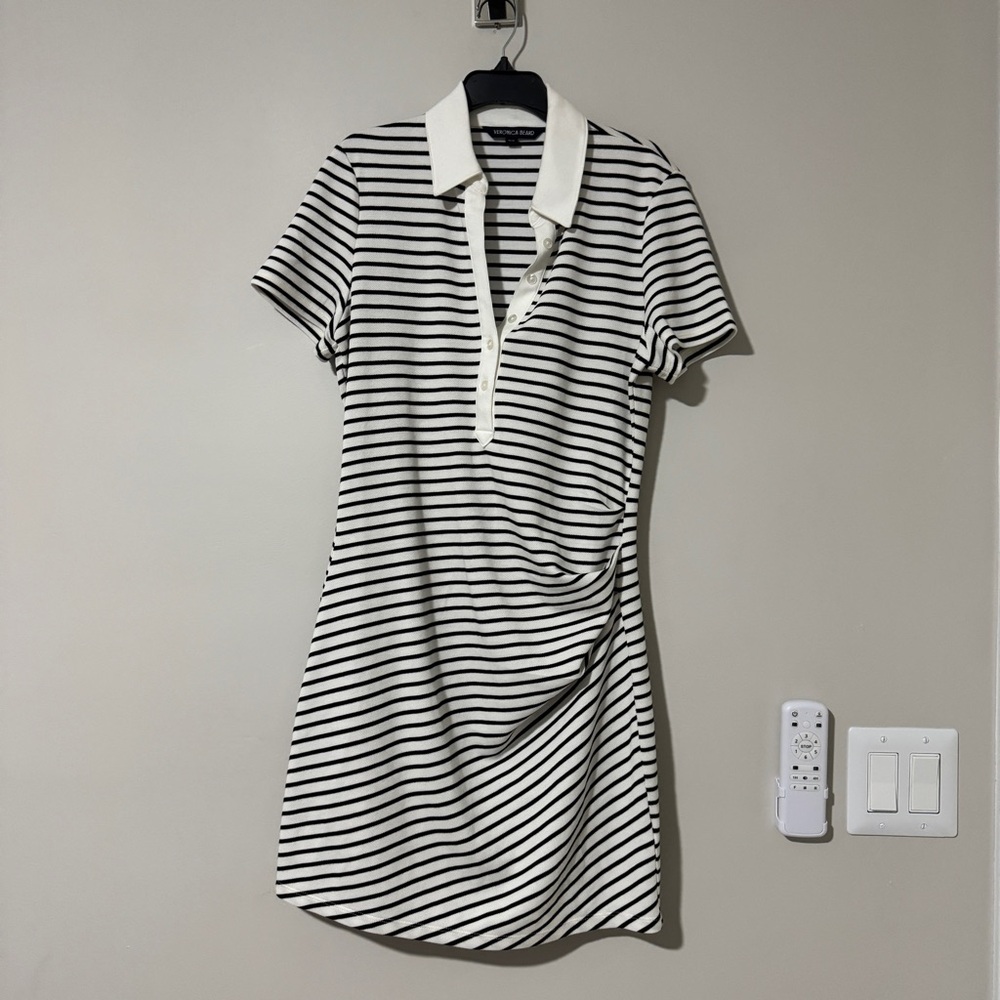 Veronica Beard Black and White Striped Polo Mini Dress - Picture 2 of 8